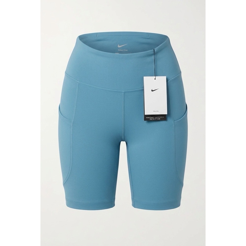 Nike One Dri-FIT Womens High Rise 8 Inch Biker Shorts Teal Blue FZ6758-008 XS